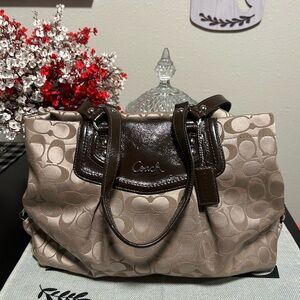Coach❤️Ashley Beige and Dark Brown Signature Shoulder bag